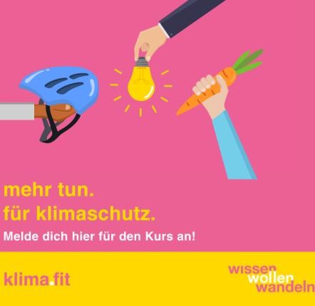Werbung klimafit mit einem blauen Helm eine Glühbirne und einer Karotte in Händen auf pinkem Hintergrund Werbung klimafit mit einem blauen Helm eine Glühbirne und einer Karotte in Händen auf pinkem Hintergrund